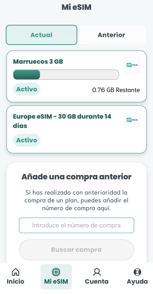 App de Sim Local con una eSim para Marruecos.
